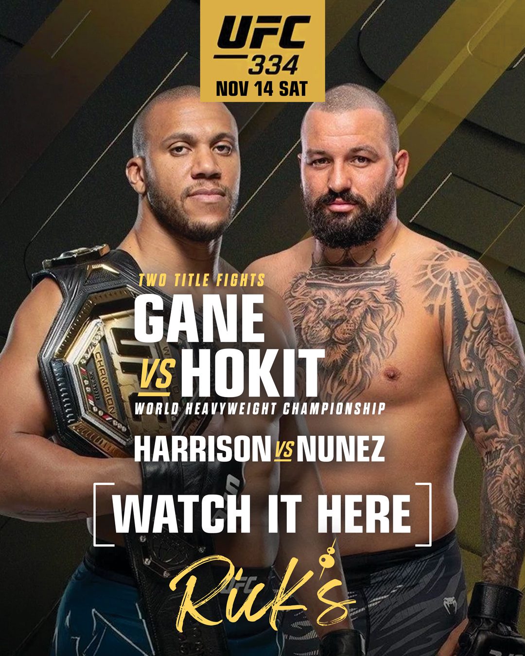 UFC 334 watch party at Rick's Seattle, Saturday November 14